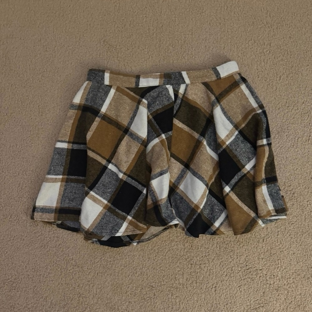 SHEIN Plaid Mini Skirt - Brown, Black, White